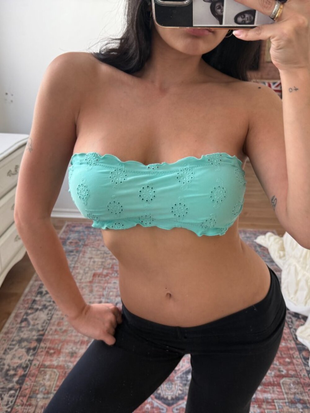 (SOLD)Turquoise Eyelet Bandeau Bikini Top 40 Y2K